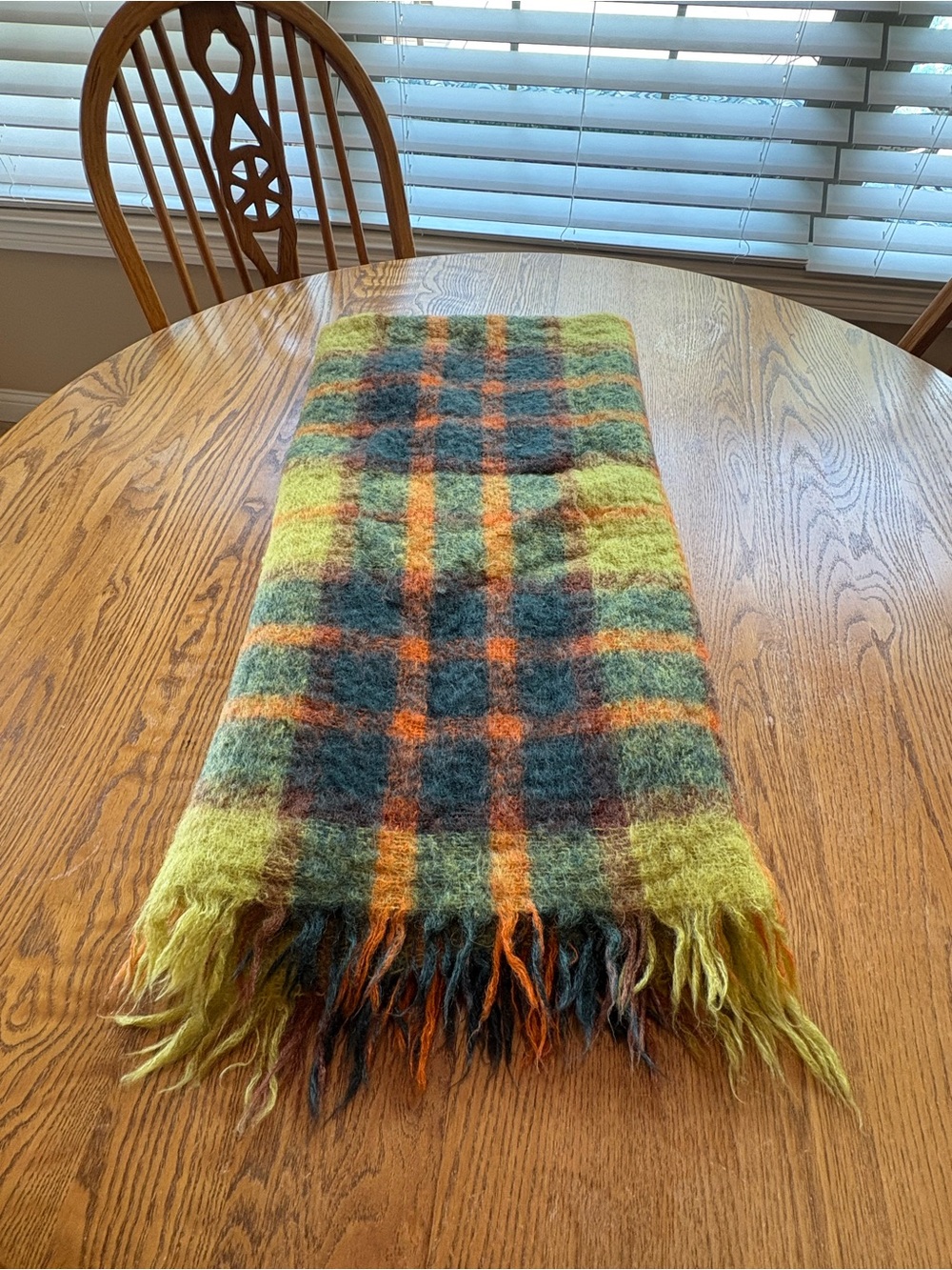 Hudson Bay Vintage Green Orange Mohair Wool Blanket Made Scotland Woven Throw
